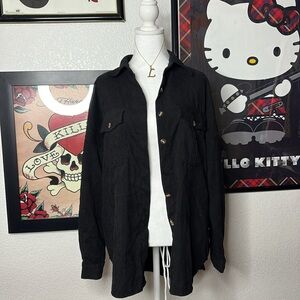 Black Corduroy Button Up Long Sleeve Top